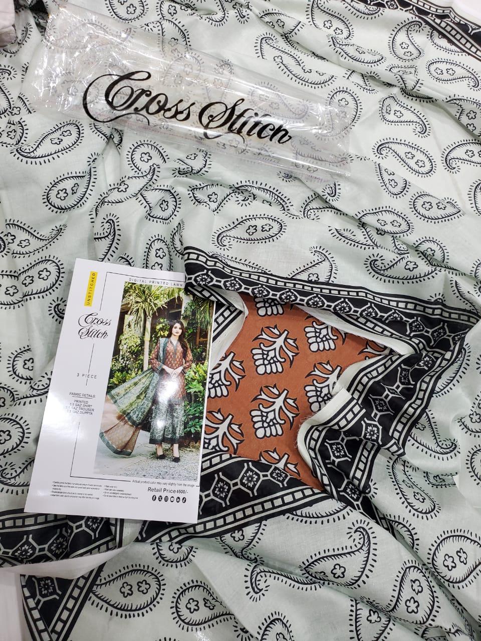 CrossStitch Inspired Digital Printed Lawn Suit – 3 Piece