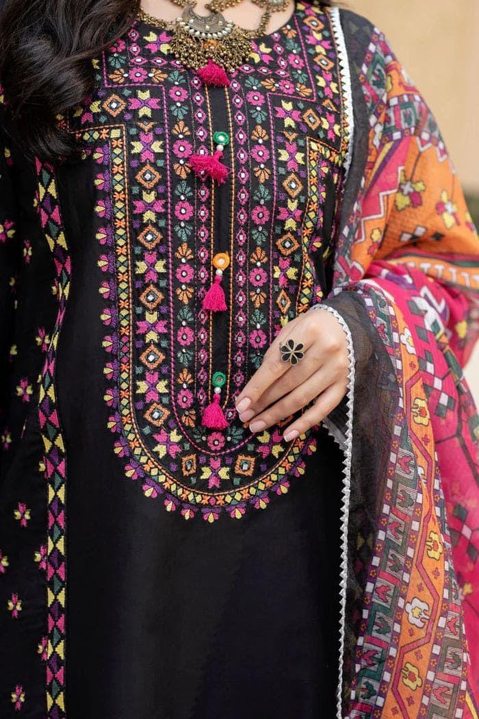 Boutique Style Embroidered Dhanak Suit with Digital Printed Shawl – 3 Piece