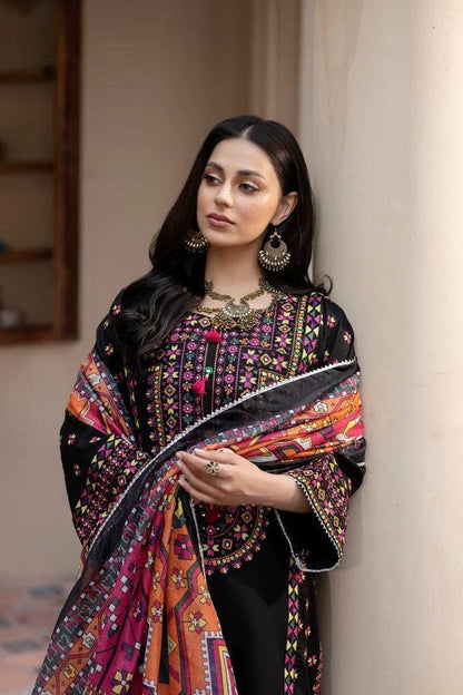 Boutique Style Embroidered Dhanak Suit with Digital Printed Shawl – 3 Piece