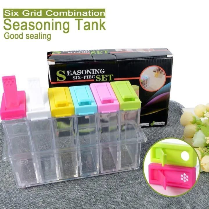 🧂 6pcs Seasoning Spice Kitchen Jar set with Crystal Tray