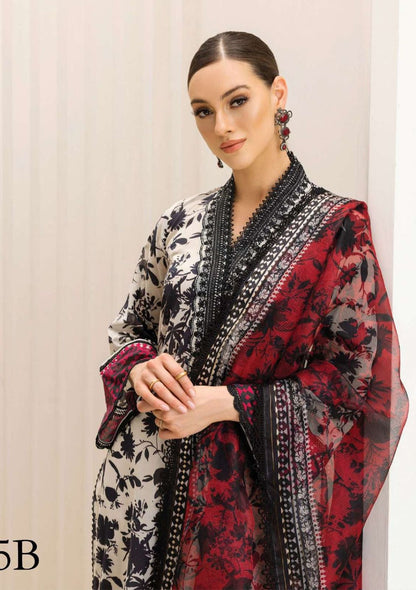 Zainab Chottani Inspired Unstitched Lawn Suit – Embroidered Neck & Daman | Printed Lawn | Plain Trouser