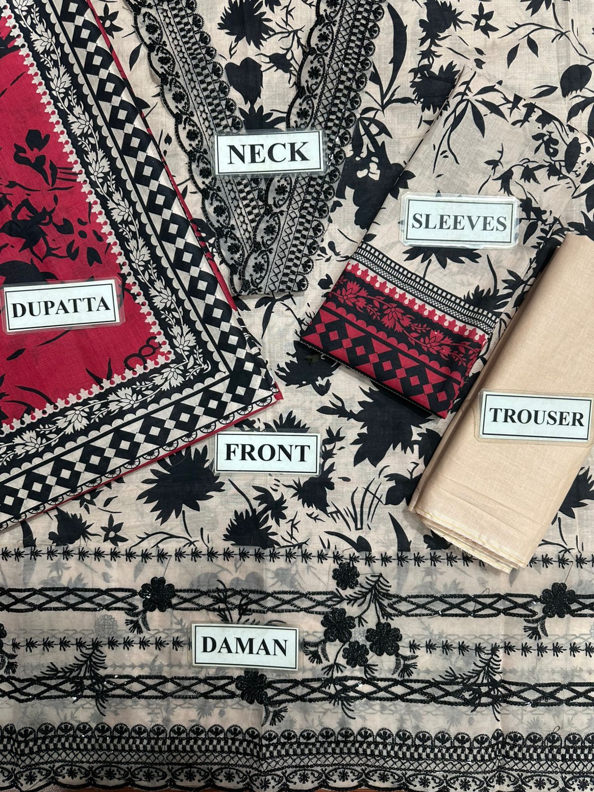 Zainab Chottani Inspired Unstitched Lawn Suit – Embroidered Neck & Daman | Printed Lawn | Plain Trouser