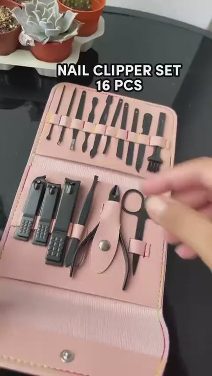 Professional 16 Pcs Manicure & Pedicure Set with Leather Travel Box
