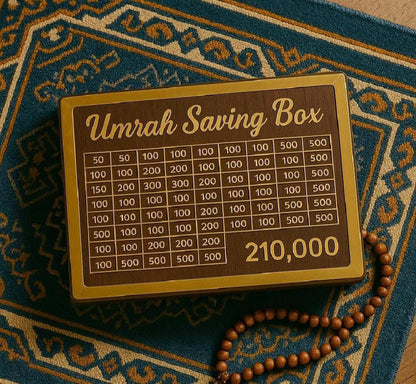 Umrah Saving Box – Islamic Wooden Coin Bank for Blessing & Motivation