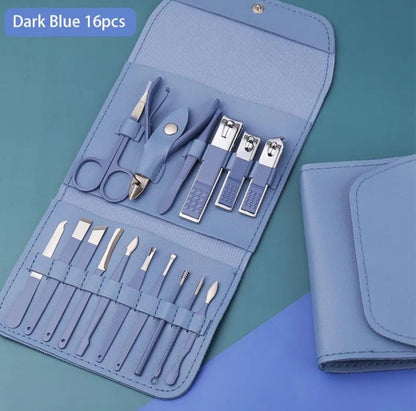 Professional 16 Pcs Manicure & Pedicure Set with Leather Travel Box